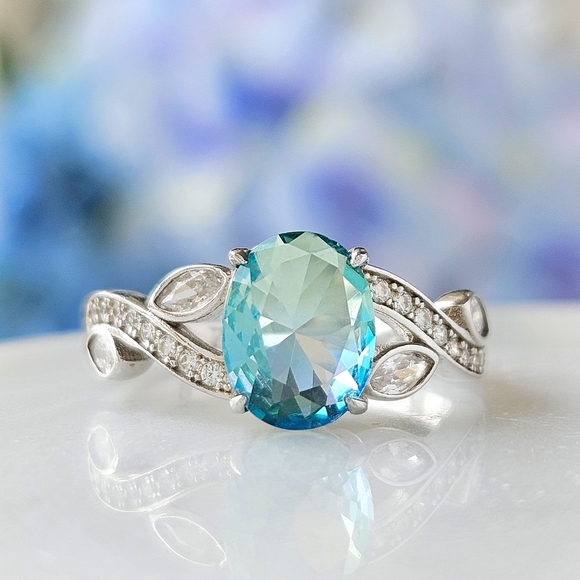Blue & Teal Tourmaline Oval Ring, 925 Sterling Silver Charmed Aroma - Picture 5 of 5